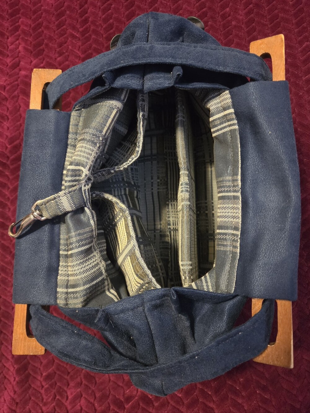 Vtg *Longaberger Navy Plaid Canvas Hand Or Shoulder Bag - Picture 3 of 9
